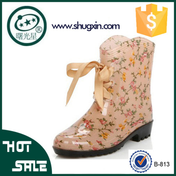 tecido feminino flor no tornozelo xadrez 2014 sapatos de chuva coréia B-813